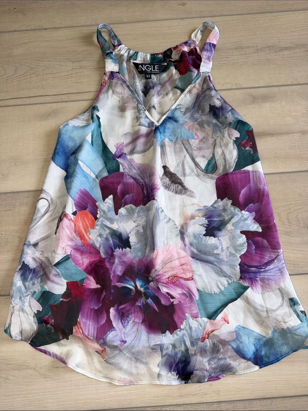 Single Los Angeles 100% Silk Floral V-Neck Tank Top Camisole Purple, Pink, Blue